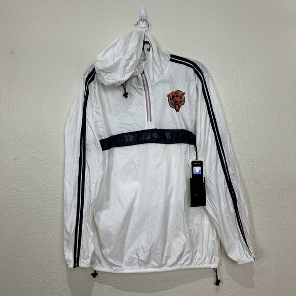 NFL Bears Windbreaker Large White 1/4 Zip Hoodie Team Apparel MSRP $80 NWT - Picture 1 of 13